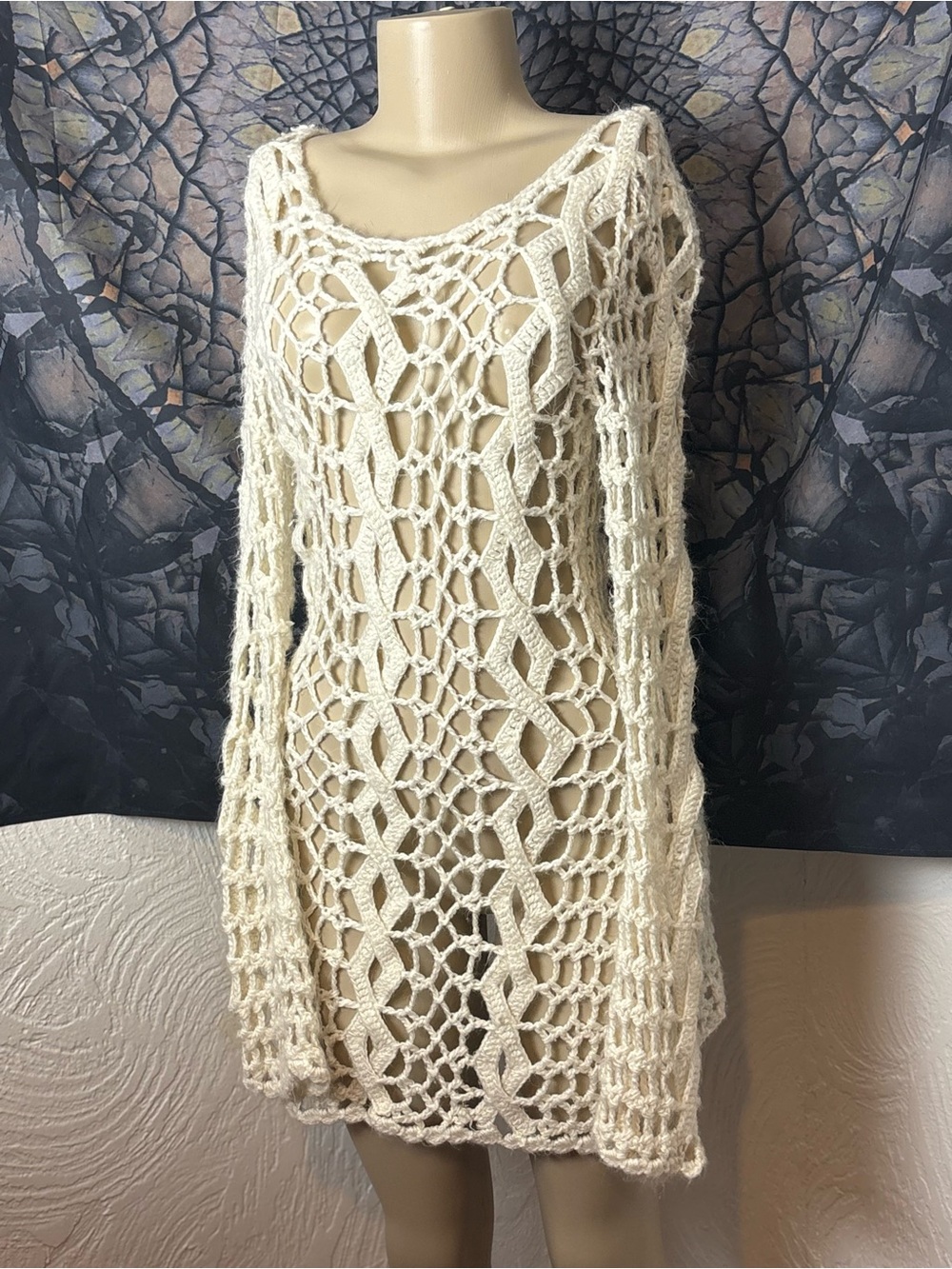 Open-Knit Cream/ White Crochet Dress
